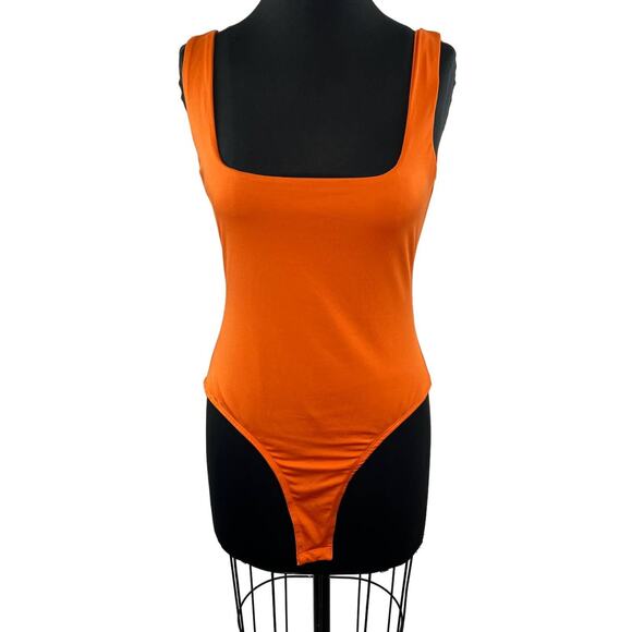 Princess Polly Orange Square Neck Scoop Back Sleeveless Bodysuit One Piece 12 - Picture 1 of 7